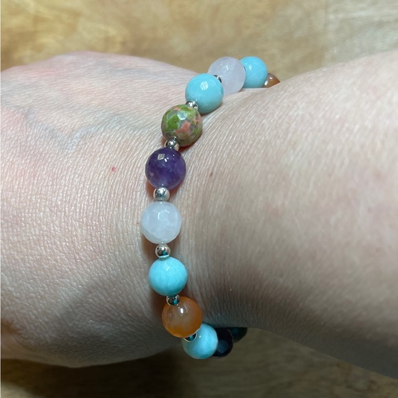 Multi Semi-precious Gemstones Boho Style Bracelet - Picture 3 of 7